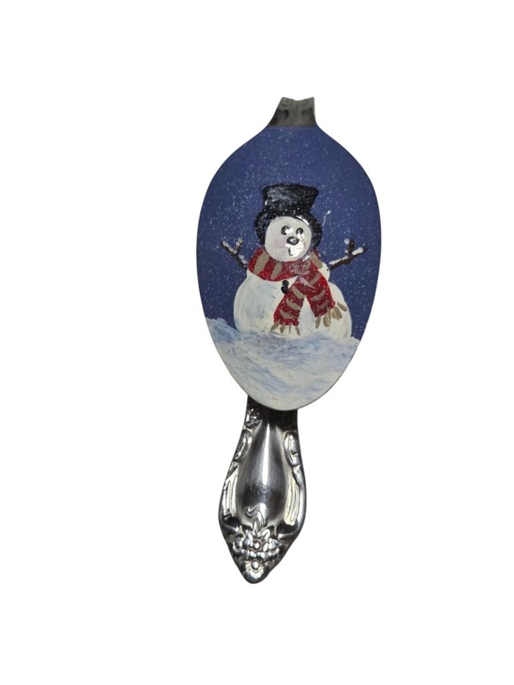 Hand Painted Snowman Upcycled Stainless Steel Spoon Ornament Winter Decor
